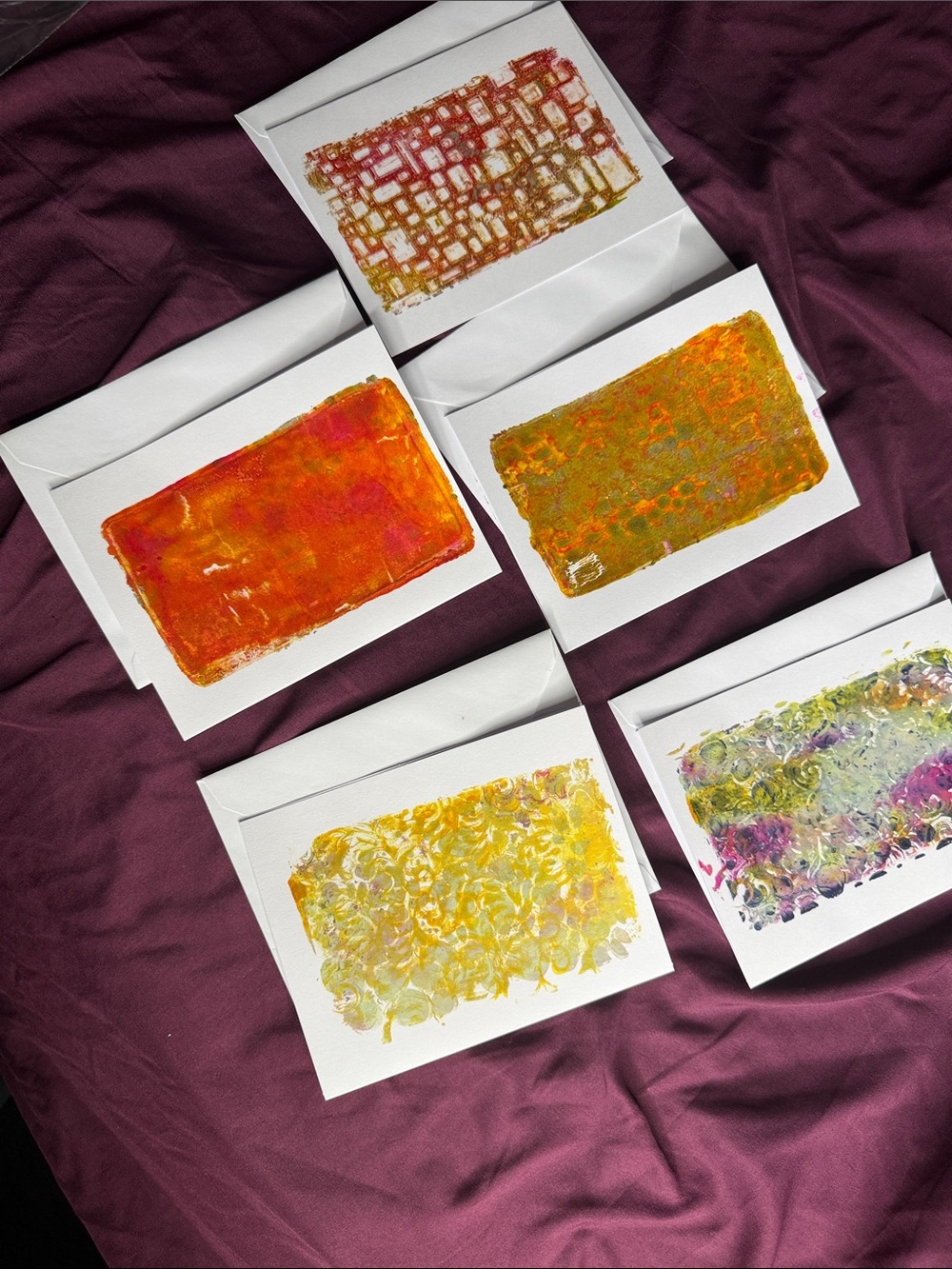 Handmade Abstract Art Print Set in Orange, Yellow & Green